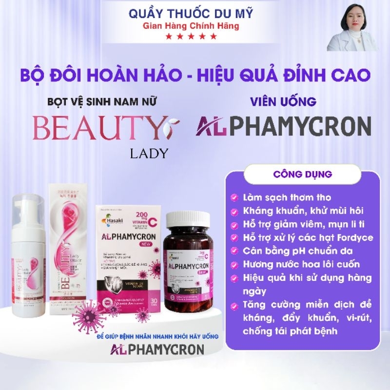 Combo Thổi bay nấm ngứa mụn li ti ,sùi mào gà gồm 1 lọ chấm mụn HUMANVIA ATV 60% ,1 lọ rửa vs nam nữ ALPHAMYCRON 30 viên