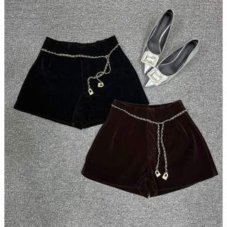 [ Quà Tặng Dây Xích ] Quần Sooc Nhung QCCC Cạp Cao Hack Dáng Hàng 2 Lớp Màu Đen/Nâu Nữ Kem