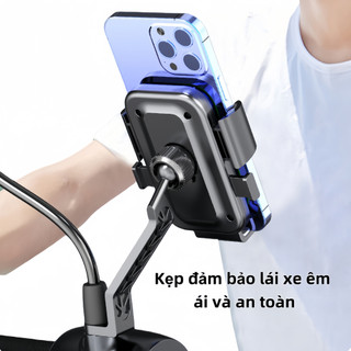 Giá đỡ điện thoại di động xe máy có khả năng chống mưa, chống nắng, chống chói và chống trộm.