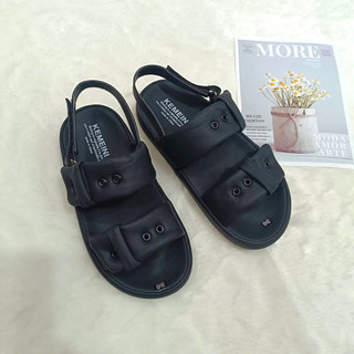 Giày Sandal nữ IGU hai quai lỗ cao 3cm mút mềm êm chân phong cách Hàn Quốc