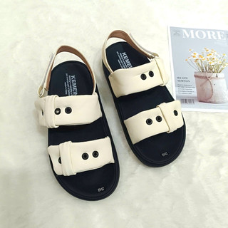 Giày Sandal nữ IGU hai quai lỗ cao 3cm mút mềm êm chân phong cách Hàn Quốc