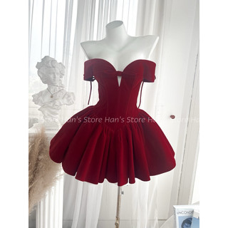 [ HAN’S STORE] VÁY NHUNG BẸT VAI PHỐI NƠ FORM BỒNG BỀNH XINH XẮN NOEL TẾT 2025(ẢNH THẬT)