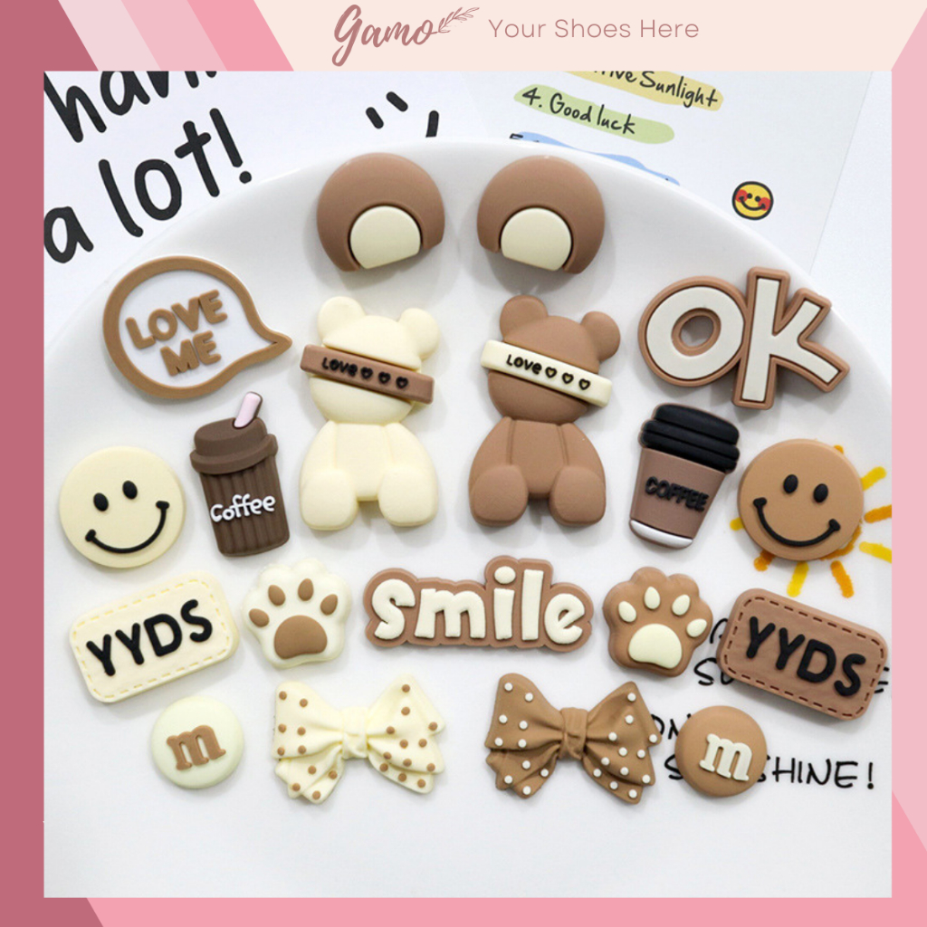Sticker, Charm 3D chủ đề Bear Coffee bán lẻ DIY Gamo nhựa dẻo gắn Dép ...