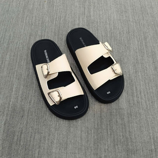 Dép Nữ Đế Xuồng 3cm Cao Cấp,Dép 2 Quai Da Mềm Đính Khoá Dễ Thương Phong Cách Hàn Quốc.