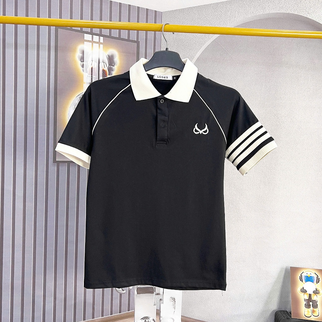 [cb281] Áo polo Nam Tay ngắn, dáng slimfit, thêu logo, sọc tay vải cotton co dãn 4 chiều mịn mát
