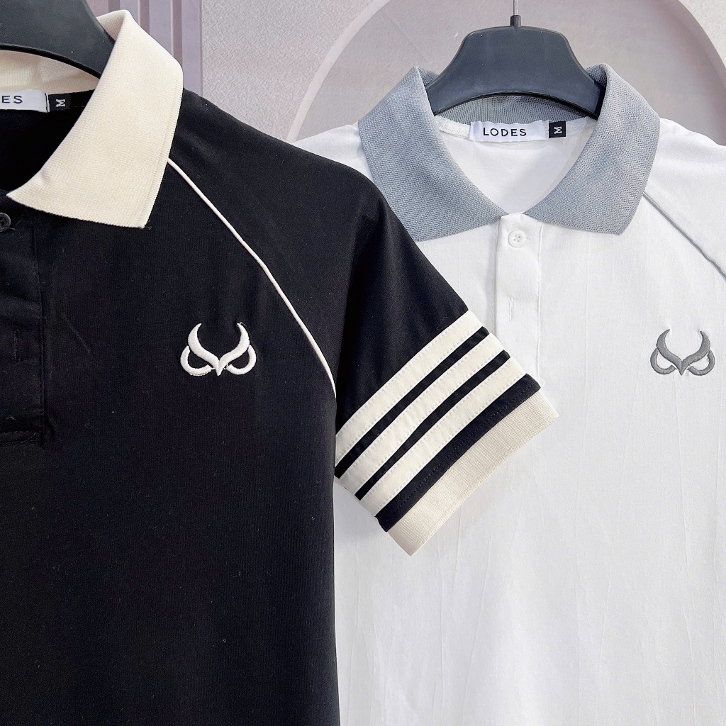 [cb281] Áo polo Nam Tay ngắn, dáng slimfit, thêu logo, sọc tay vải cotton co dãn 4 chiều mịn mát