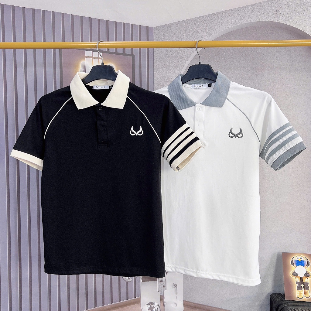 [cb281] Áo polo Nam Tay ngắn, dáng slimfit, thêu logo, sọc tay vải cotton co dãn 4 chiều mịn mát