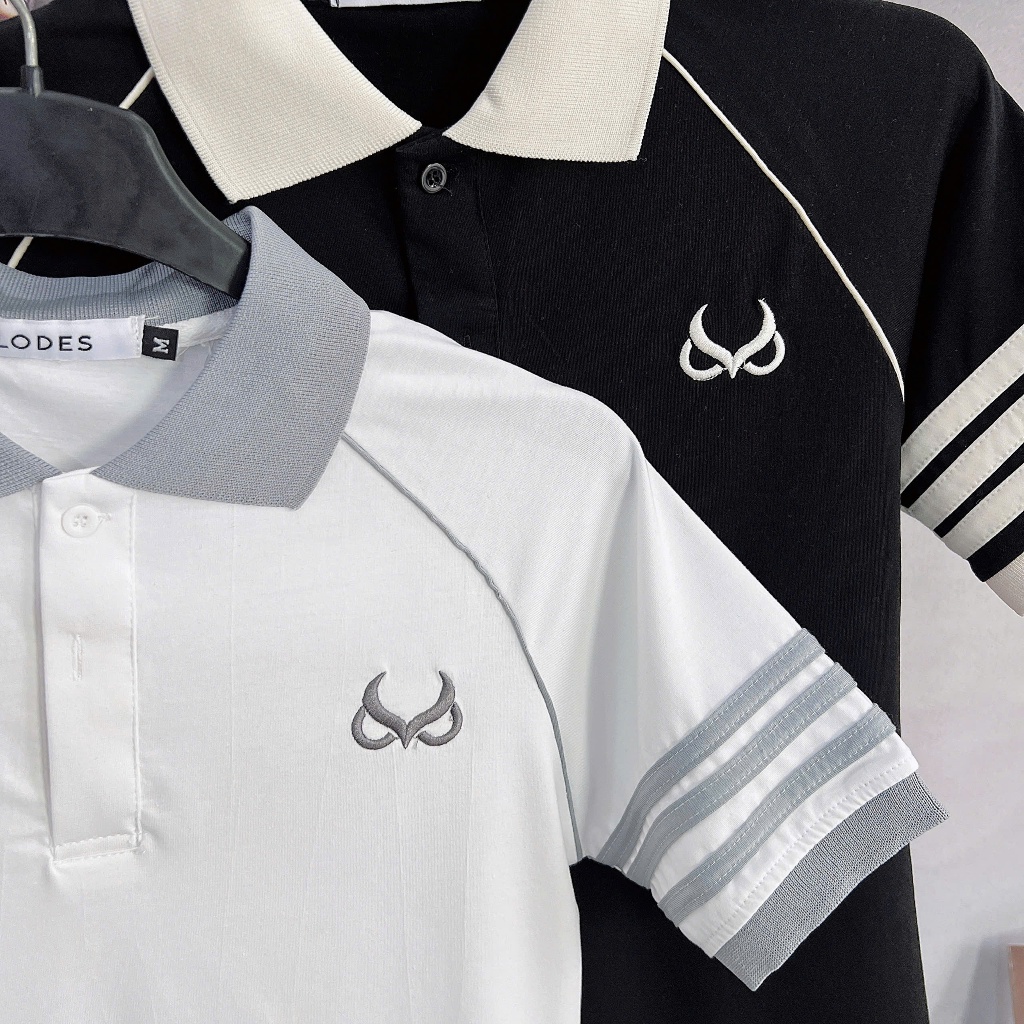 [cb281] Áo polo Nam Tay ngắn, dáng slimfit, thêu logo, sọc tay vải cotton co dãn 4 chiều mịn mát