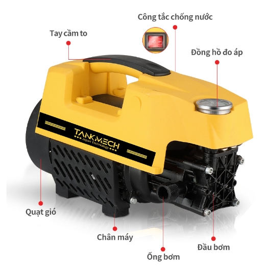 Máy Xịt Rửa Xe Cầm Tay TankMech QXJ-08 Kèm Súng Rửa Xe Áp Lực Cao, Dây Nối 15m, Dây Hút Nước, Bình Tạo Tuyết
