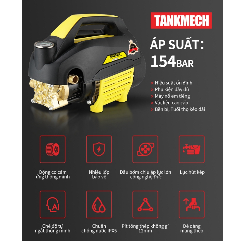 Máy rửa xe- TANKMECHE QXJ-02 Rửa xe gia đình áp lực cao Siêu khỏe phun rửa mạnh mẽ bảo hành chính hxng 6 tháng