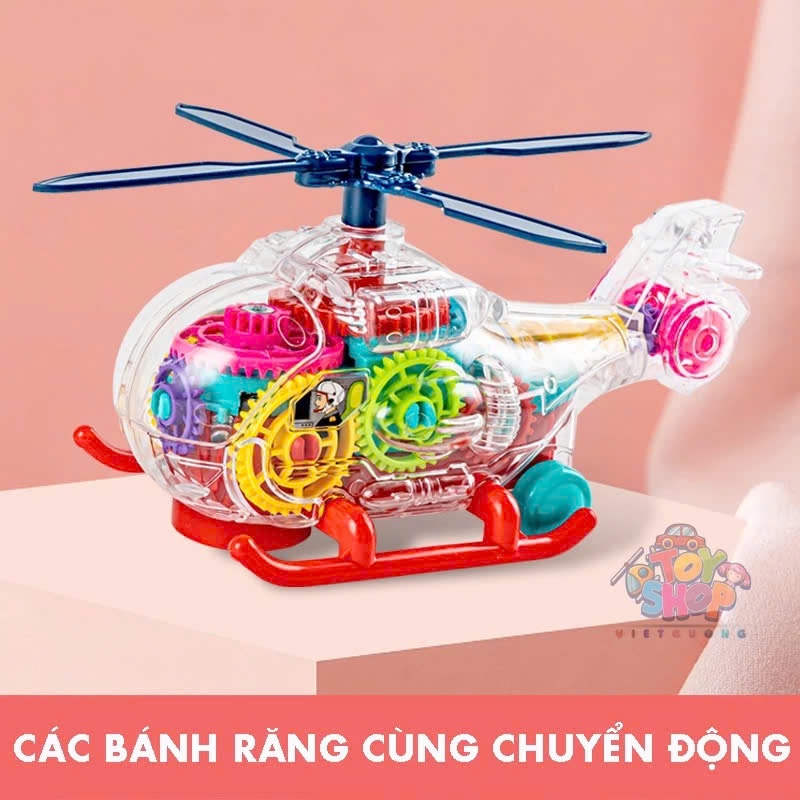( Kèm pin ) Đồ Chơi Xe Chạy Pin Có Đèn Và Nhạc, Trong Suốt có bánh răng chuyển động bên trong