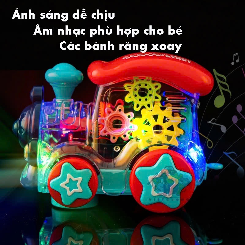 ( Kèm pin ) Đồ Chơi Xe Chạy Pin Có Đèn Và Nhạc, Trong Suốt có bánh răng chuyển động bên trong