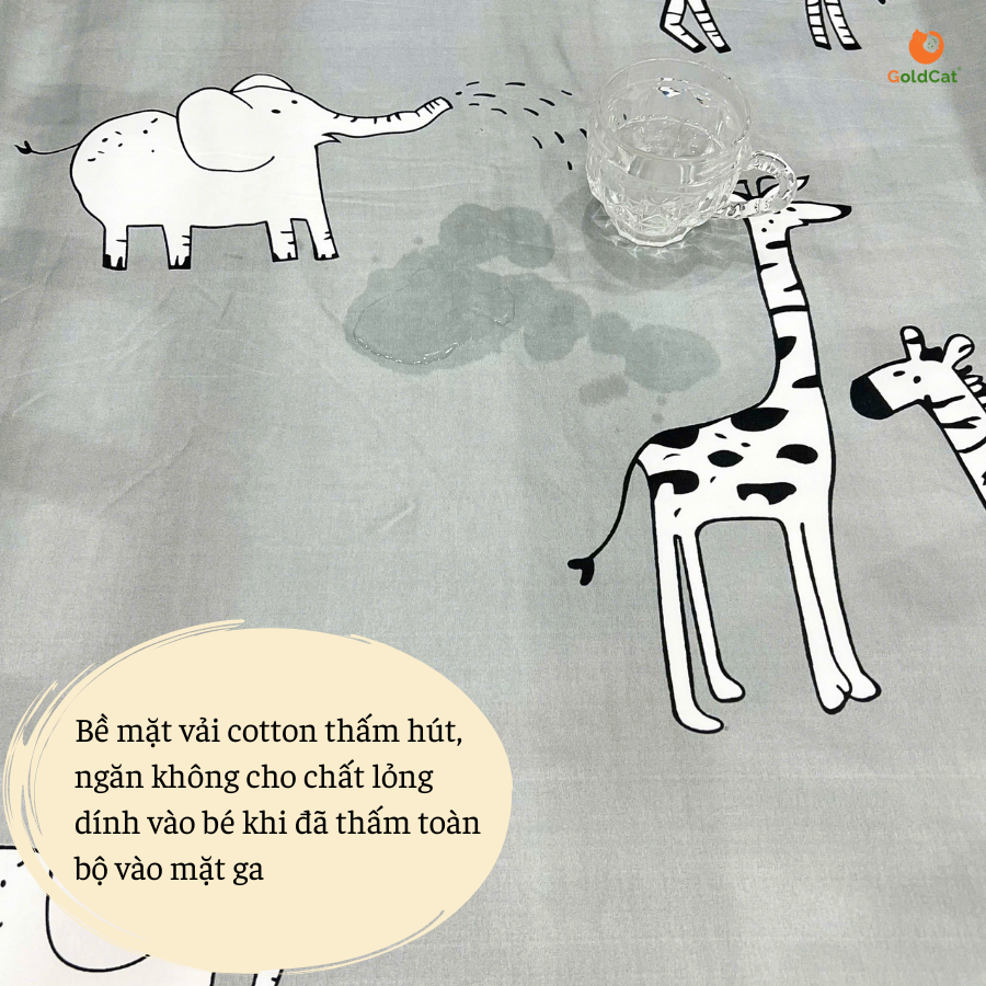 Ảnh Ga Chống Thấm GOLDCAT Mặt Vải Cotton Thấm Hút, Ngăn Ngừa Đệm Ẩm Mốc, Hoạ Tiết Thú Rừng Đáng Yêu 2