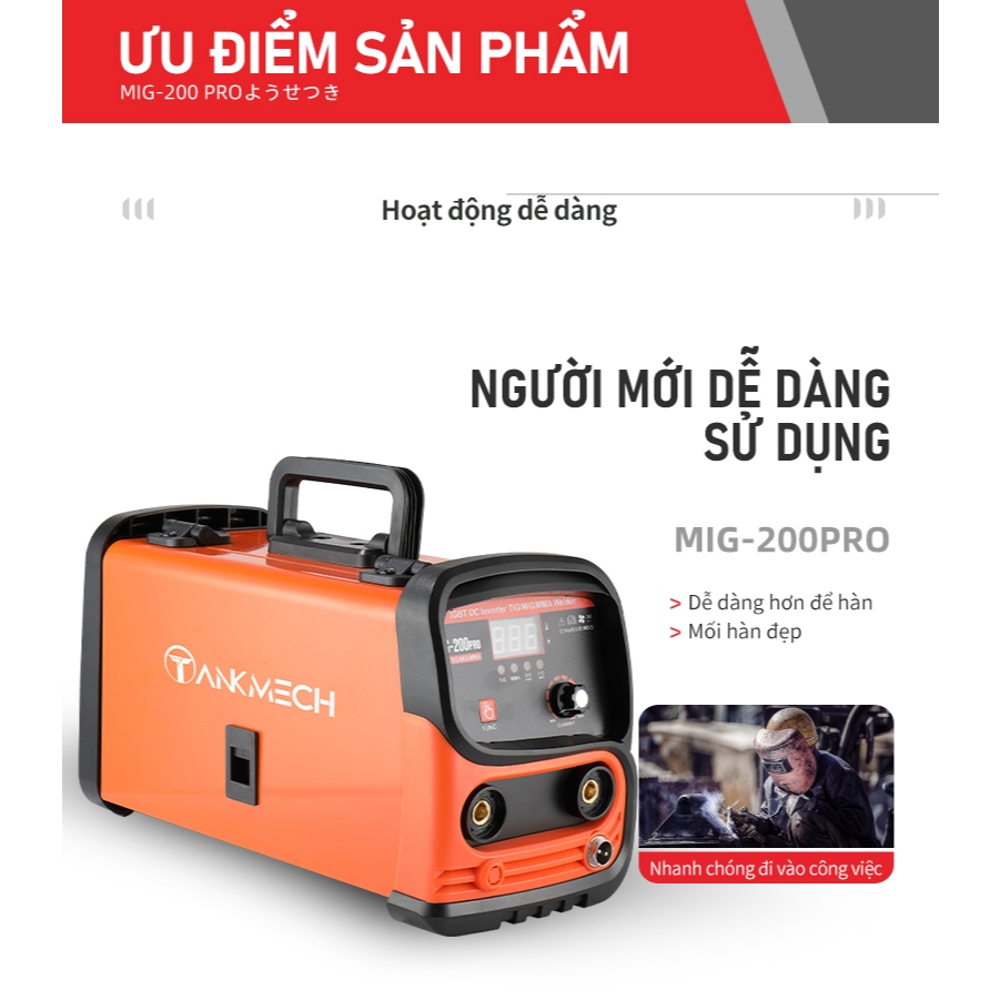 Máy Hàn Điện Tử Mini TANKMECH MIG 200PRO Hàng Công Ty Chính Hãng Công Nghệ Inverter Chống Giật Đầy Đủ Phụ Kiện Đi Kèm