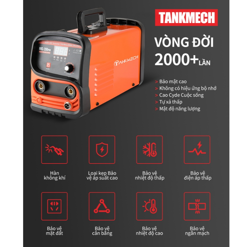 Máy Hàn Điện Tử Mini TANKMECH MIG 200PRO Hàng Công Ty Chính Hãng Công Nghệ Inverter Chống Giật Đầy Đủ Phụ Kiện Đi Kèm
