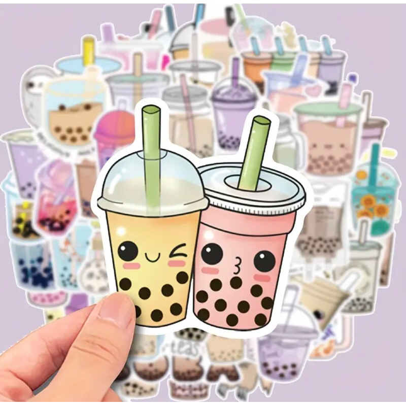 set 60 sticker mẫu ly nước trà sữa hấp dẫn, bắt mắt trang trí văn phòng phẩm dụng cụ học tập sổ tay mũ bảo hiểm