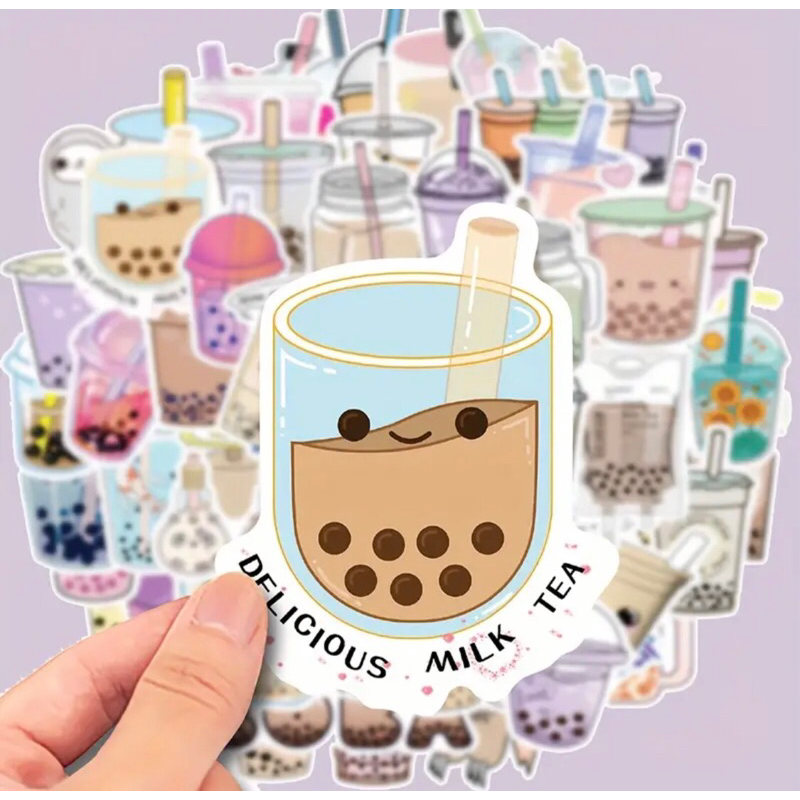 set 60 sticker mẫu ly nước trà sữa hấp dẫn, bắt mắt trang trí văn phòng phẩm dụng cụ học tập sổ tay mũ bảo hiểm