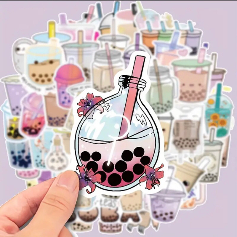 set 60 sticker mẫu ly nước trà sữa hấp dẫn, bắt mắt trang trí văn phòng phẩm dụng cụ học tập sổ tay mũ bảo hiểm