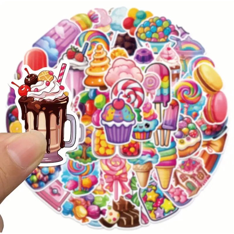 60 sticker đồ ăn kẹo ngọt chocolate  bánh donut kem  trang trí sổ tay note book laptop mũ bảo hiểm chống nước tốt