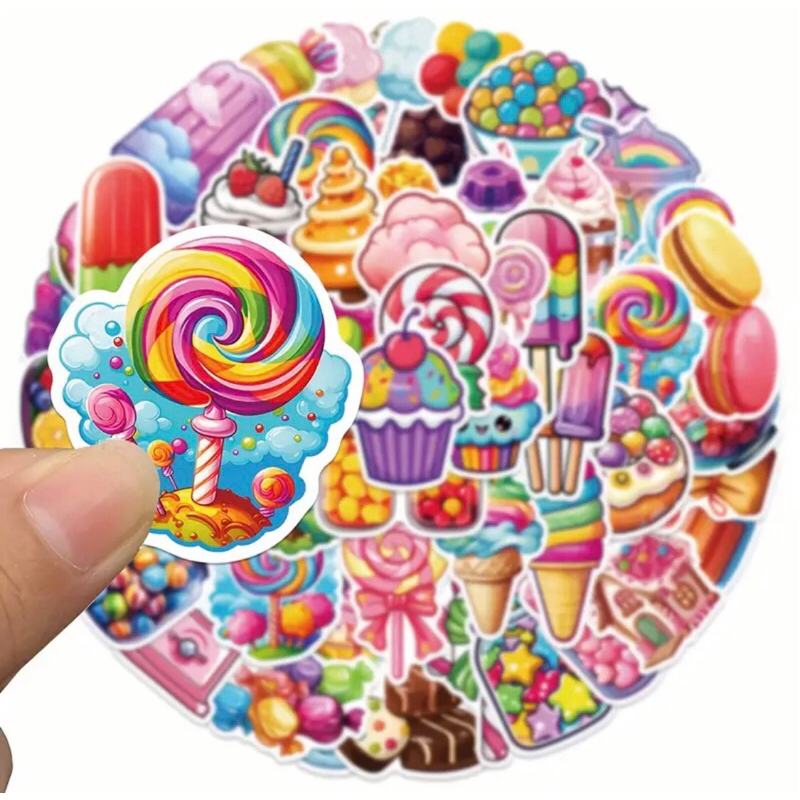 60 sticker đồ ăn kẹo ngọt chocolate  bánh donut kem  trang trí sổ tay note book laptop mũ bảo hiểm chống nước tốt