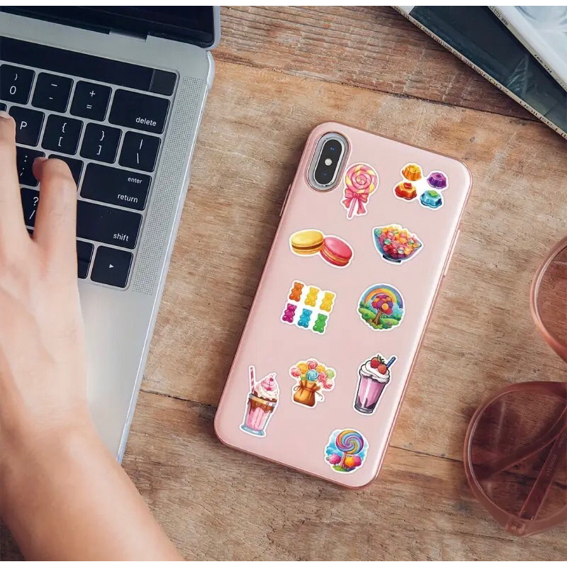60 sticker đồ ăn kẹo ngọt chocolate  bánh donut kem  trang trí sổ tay note book laptop mũ bảo hiểm chống nước tốt