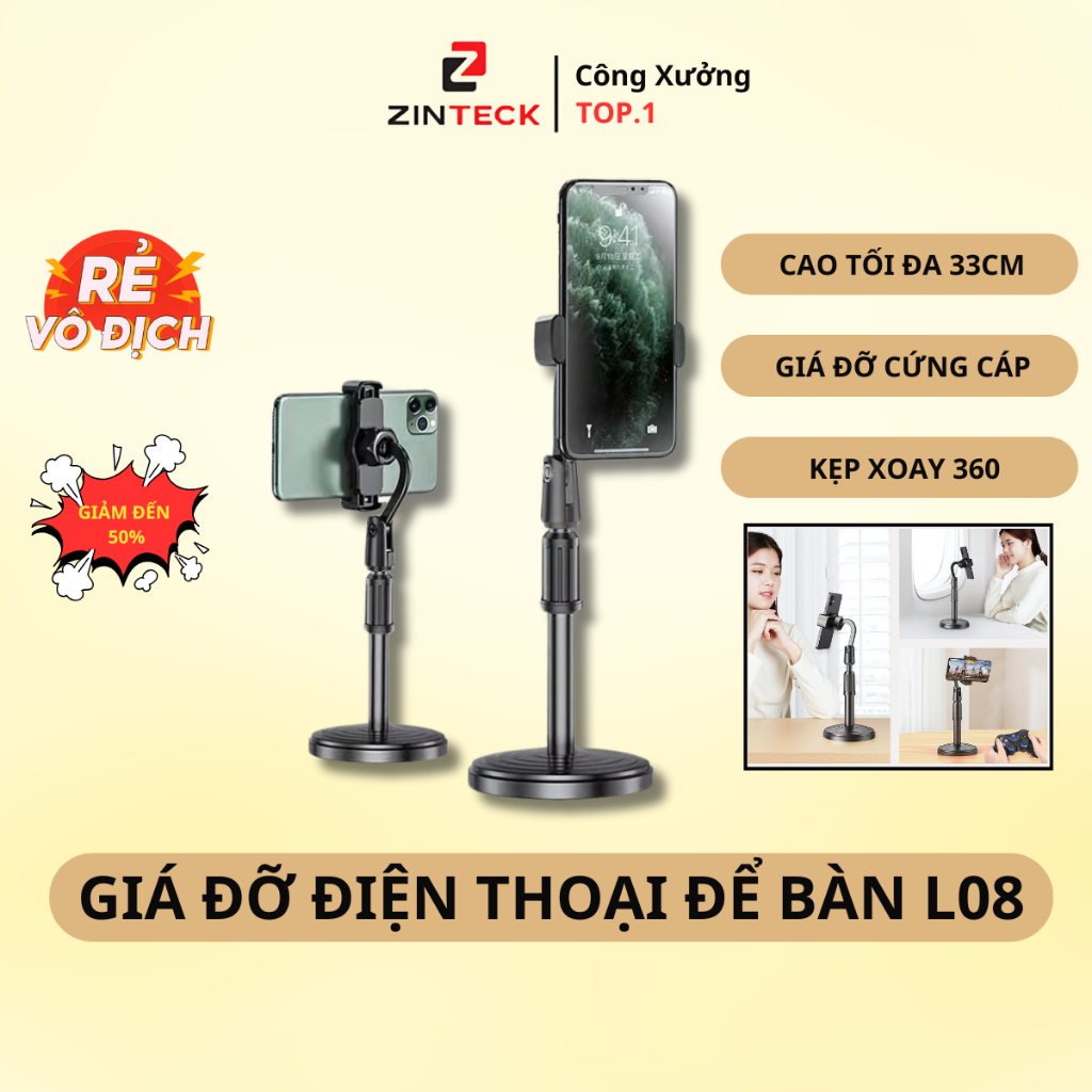 Giá đỡ điện thoại để bàn L08 - giá đỡ livestream - xem video  Xoay 360