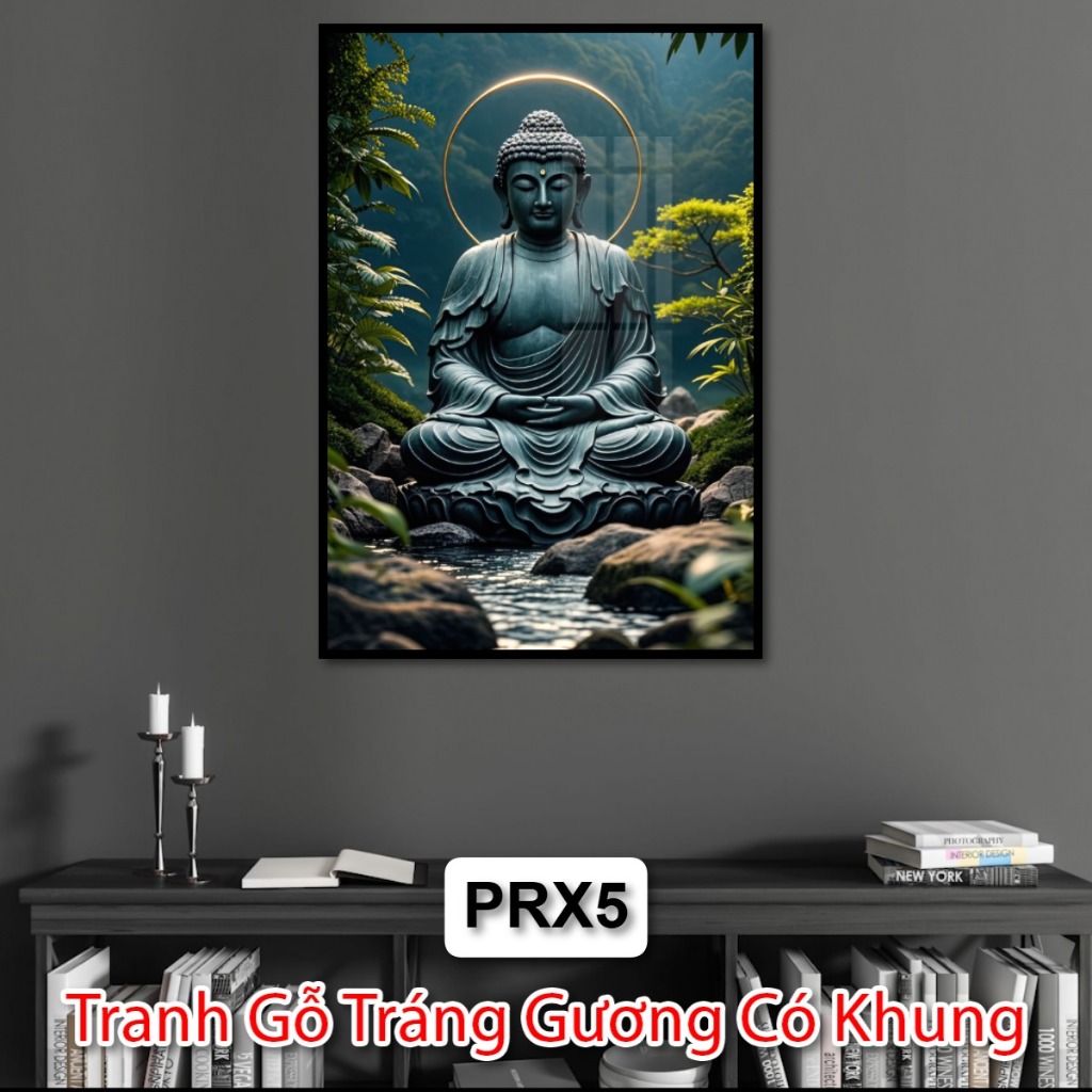 Tranh Gỗ Tráng Gương Phật Phong Cách Rừng Xanh - Tranh Phật Tráng Gương Đẹp - Tranh Gỗ Tráng Gương Phật Giáo