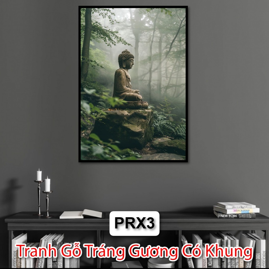 Tranh Gỗ Tráng Gương Phật Phong Cách Rừng Xanh - Tranh Phật Tráng Gương Đẹp - Tranh Gỗ Tráng Gương Phật Giáo