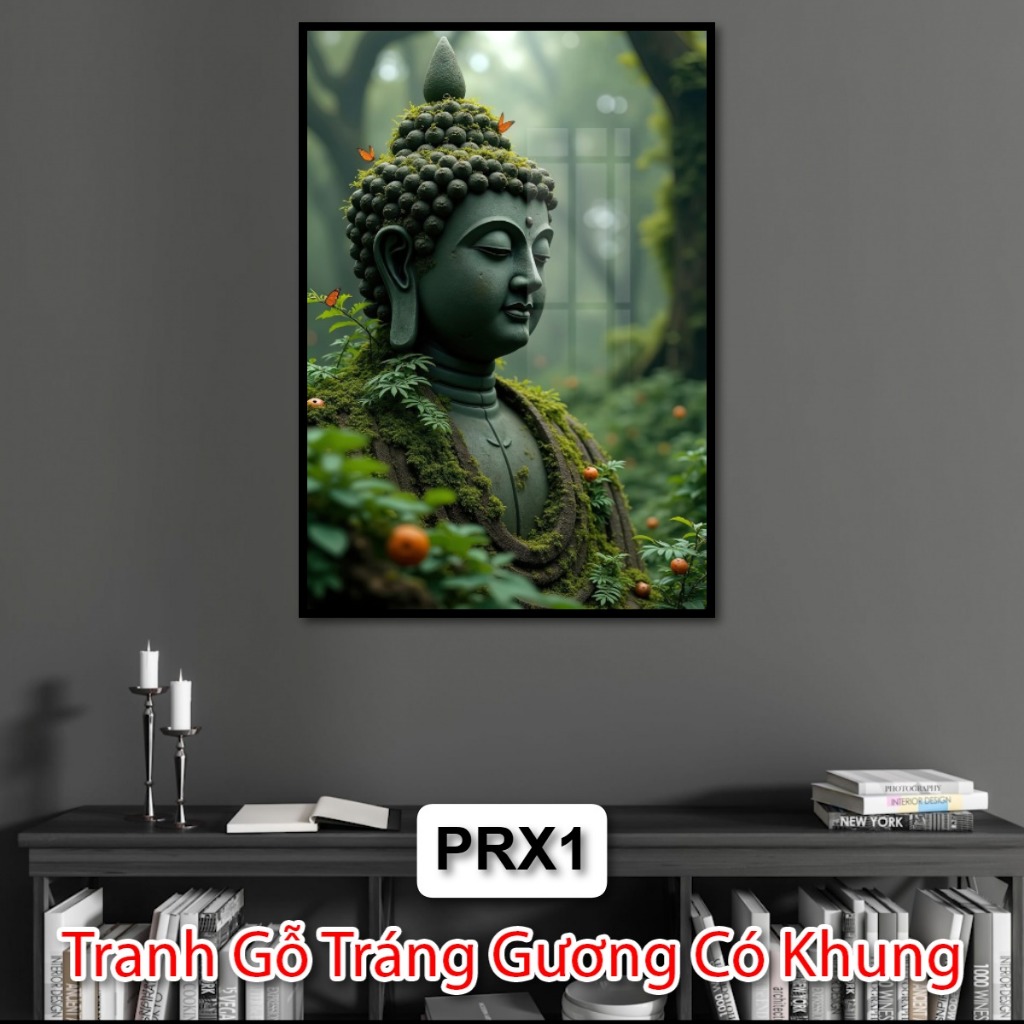 Tranh Gỗ Tráng Gương Phật Phong Cách Rừng Xanh - Tranh Phật Tráng Gương Đẹp - Tranh Gỗ Tráng Gương Phật Giáo
