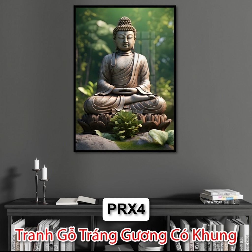 Tranh Gỗ Tráng Gương Phật Phong Cách Rừng Xanh - Tranh Phật Tráng Gương Đẹp - Tranh Gỗ Tráng Gương Phật Giáo