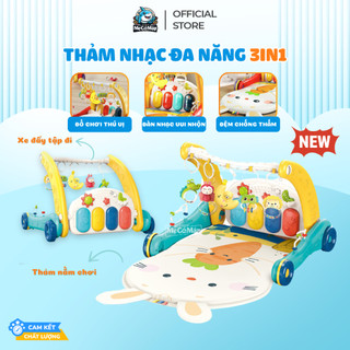 Thảm Nhạc Nằm Chơi Cho Bé, Thảm Nhạc Kiêm Xe Tập Đi 2in1 Họa Tiết Ngộ Nghĩnh Cho Bé Từ 0-36 Tháng