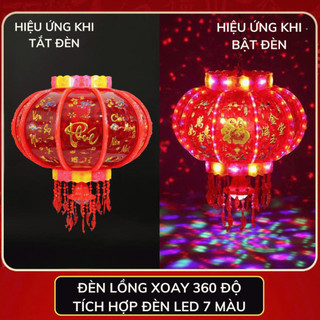 Đèn lồng xoay 360 độ trang trí tết 2026 mẫu mới nhất, lồng đèn điện kèm đèn led nhấp nháy cực đẹp