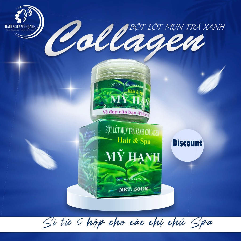 Bột lột mụn trà xanh collagen Mỹ Hạnh ,làm sạch mụn cám mụn đầu đen,chất bả nhờn,50g