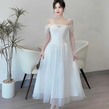 Đầm dự tiệc tafta phối lưới trễ vai dáng xoè dài, đầm đi đám cưới cực sang, đầm xinh dự tiệc, đầm thiết kế nữ