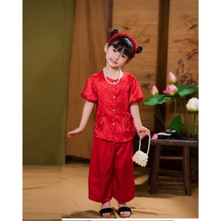 Set Bộ Áo bà ba gấm tay Bí cúc ngọc + quần lụa bóng mềm mịn Cho Bé Gái Mặc Trung Thu, Lễ Tết, Pháp Phục BB05 - BEEKIDS