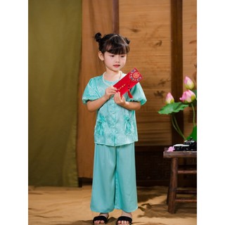 Set Bộ Áo bà ba gấm tay Bí cúc ngọc + quần lụa bóng mềm mịn Cho Bé Gái Mặc Trung Thu, Lễ Tết, Pháp Phục BB05 - BEEKIDS