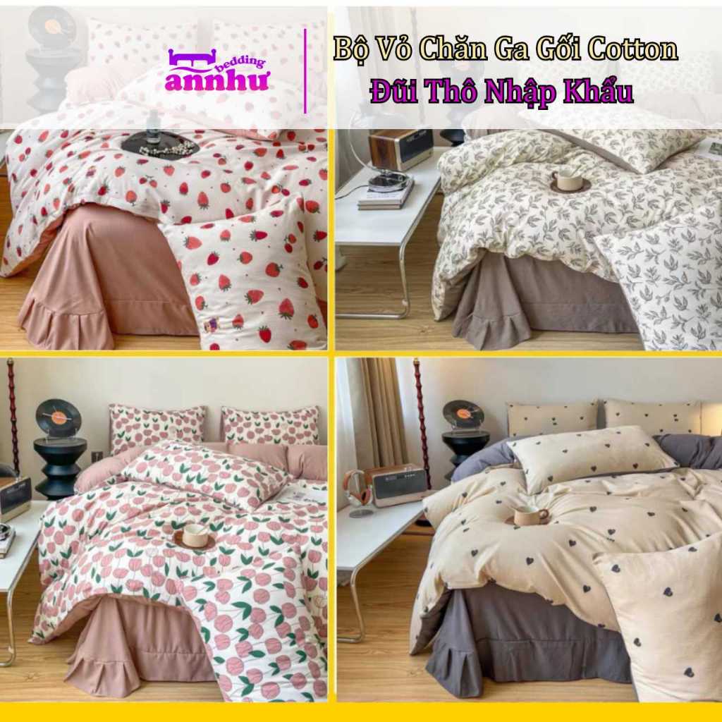 Bộ Vỏ Chăn Ga Gối Luna An Như Bedding, bao gồm ga giường, 2 vỏ gối và vỏ chăn có khóa kéo (GA PHỦ)