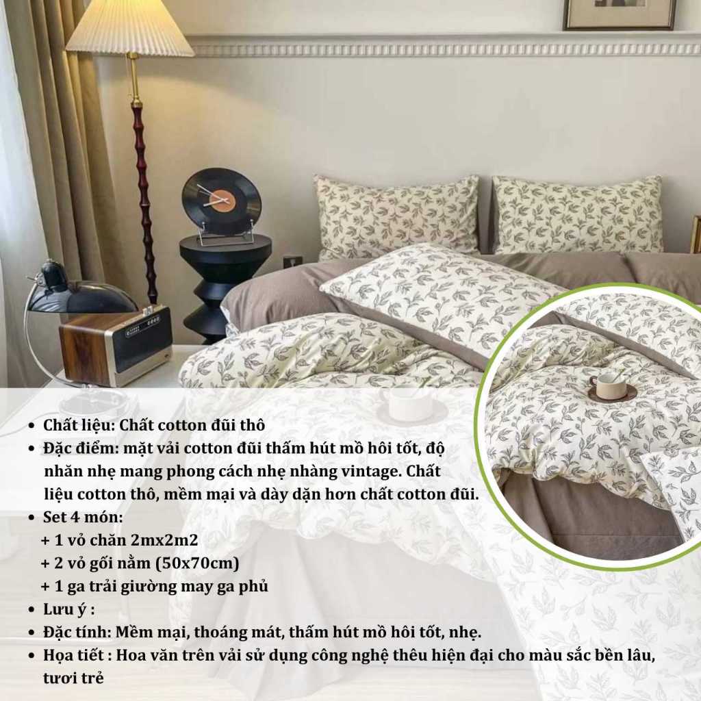 Bộ Vỏ Chăn Ga Gối Luna An Như Bedding, bao gồm ga giường, 2 vỏ gối và vỏ chăn có khóa kéo (GA PHỦ)