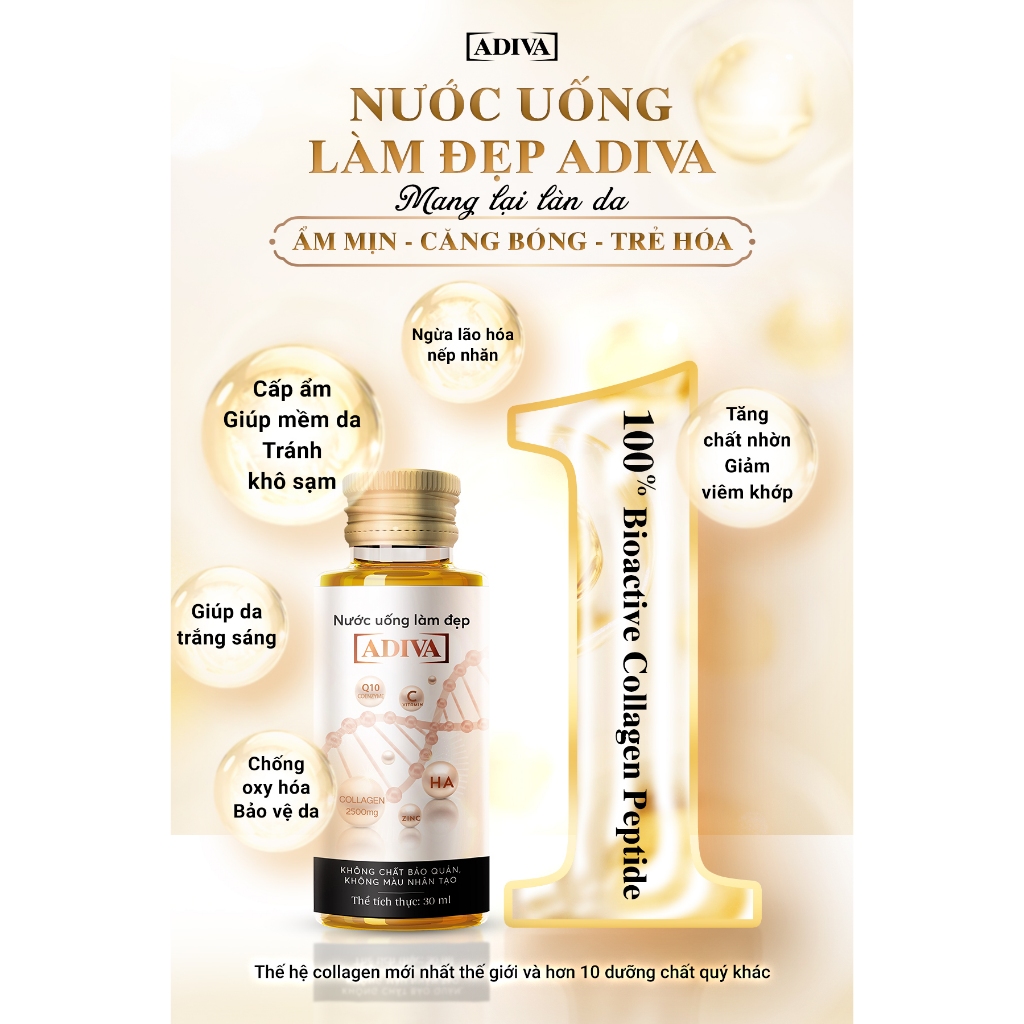 Ảnh Combo 6 Hộp Nước Uống Làm Đẹp Collagen ADIVA Tem Trắng (84 Chai) - Giúp Làn Da Săn Chắc, Ảm Mịn Và Căn 2