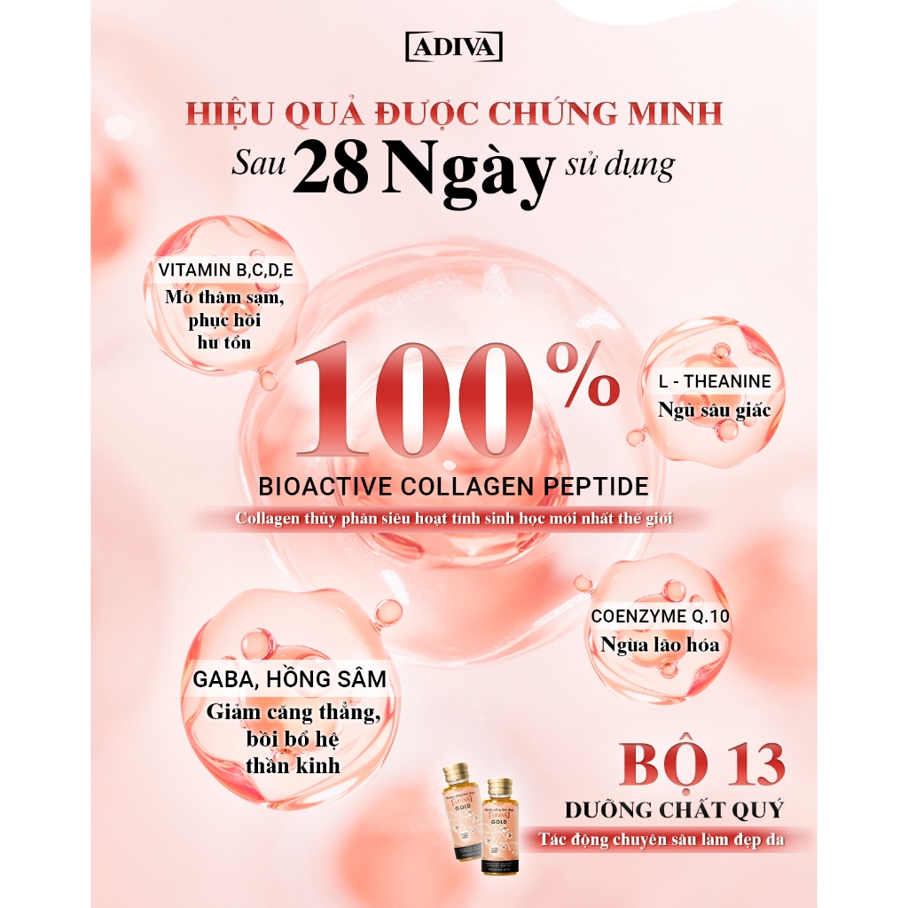 Ảnh Combo 6 Hộp Nước Uống Làm Đẹp Collagen ADIVA Gold (84 Chai) Giúp Làn Da Giảm Nếp Nhăn Và Chống Lão Hóa 4