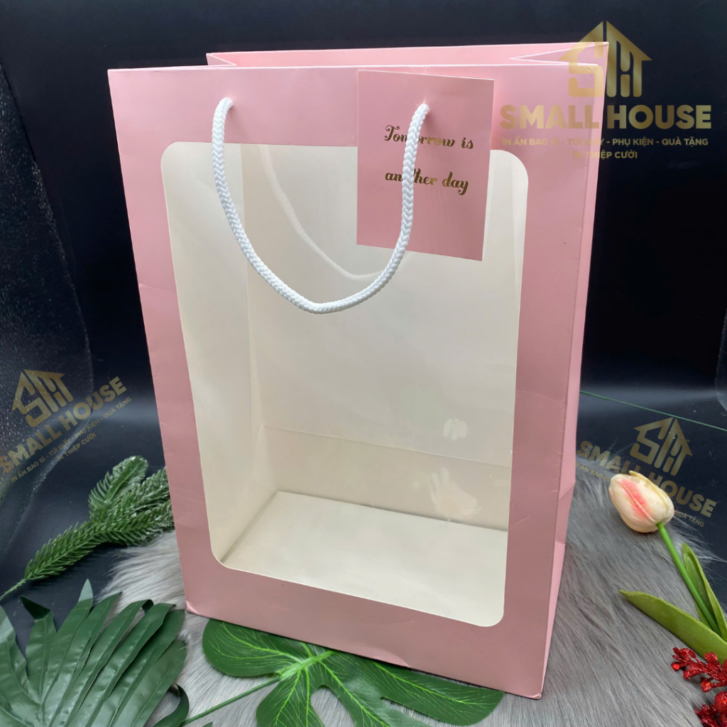 [SIÊU HOT] set 5 Túi giấy mặt kính mika đựng hoa , quà tặng size khủng, Không Thấm Nước