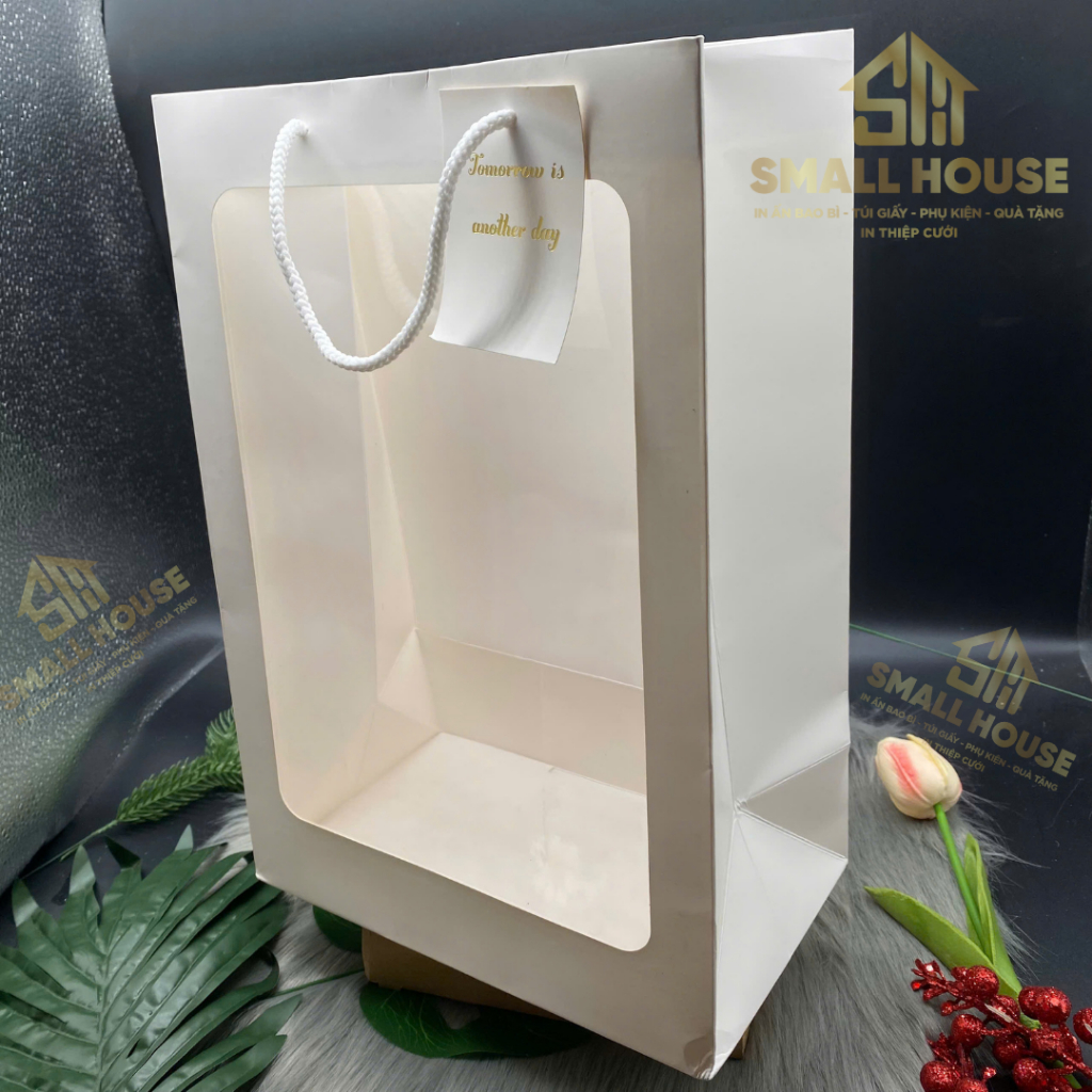 [SIÊU HOT] set 5 Túi giấy mặt kính mika đựng hoa , quà tặng size khủng, Không Thấm Nước