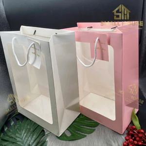 set 5 Túi giấy mặt kính mika đựng hoa , quà tặng size khủng, Không Thấm Nước