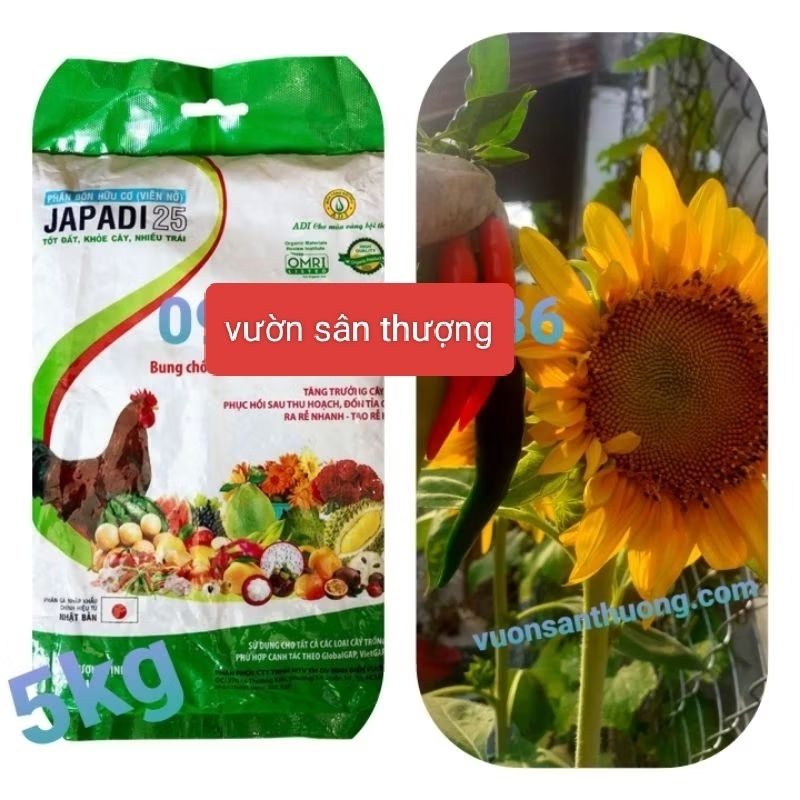 Phân Gà Hữu Cơ Viên Nở Nhật  Bản Japadi 25 (5kg) Bón Lót và thúc Cho Rau, Củ Quả, Cây Cảnh, Hoa Hồng,...