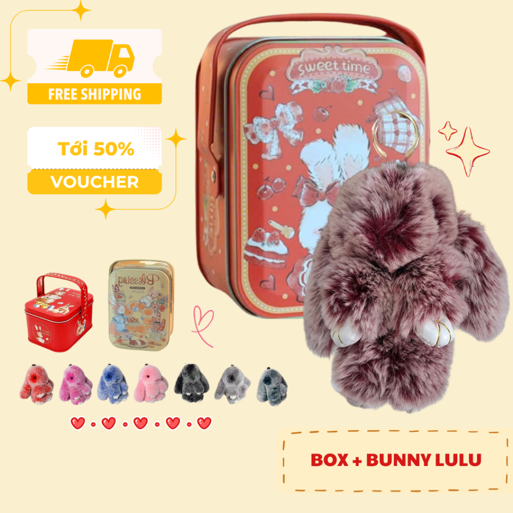 [BUNNY LULU] [Hộp quà] Thỏ nhồi bông đáng yêu lông mịn. Móc chìa khóa, Tag túi xách thỏ bông trending.