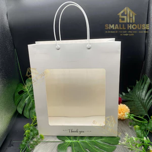 set 5 Túi giấy trắng SIZE KHỦNG có mặt kính( kiếng) mica size ngang 30 cao 35 hông 12