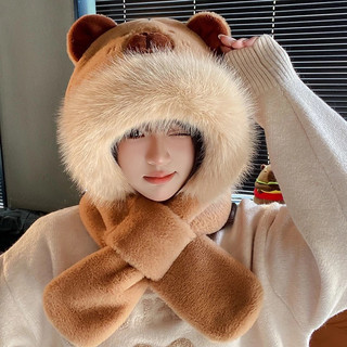 Mũ lông cừu nữ Capybara, mũ lông cừu  nữ kèm khăn quàng cổ, găng tay dài giữ ấm mùa đông 🌸 tuyển sỉ🌸