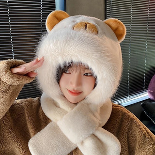 Mũ lông cừu nữ Capybara, mũ lông cừu  nữ kèm khăn quàng cổ, găng tay dài giữ ấm mùa đông 🌸 tuyển sỉ🌸