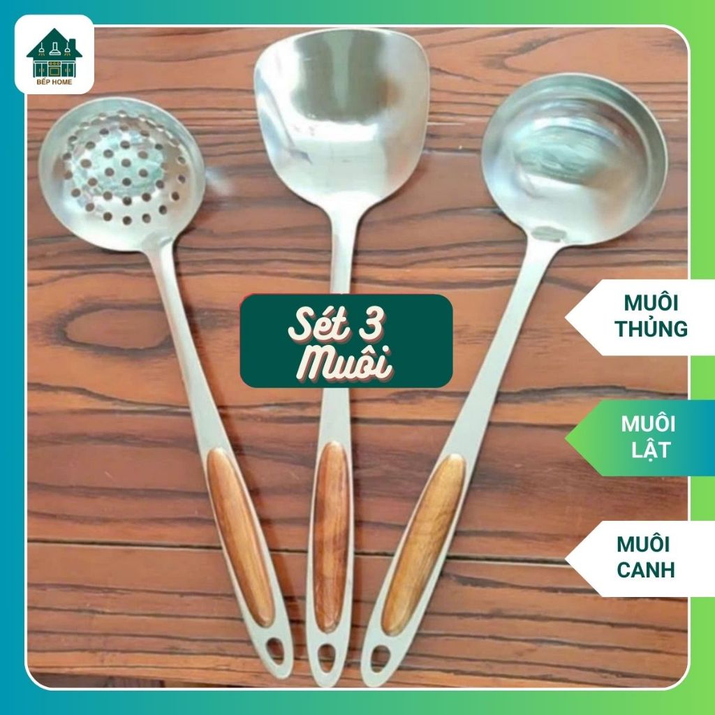 Set 3 Muôi Múc Canh, Xẻng Lật Inox Không Gỉ Có Cán Nhựa Cách Nhiệt Giả ...