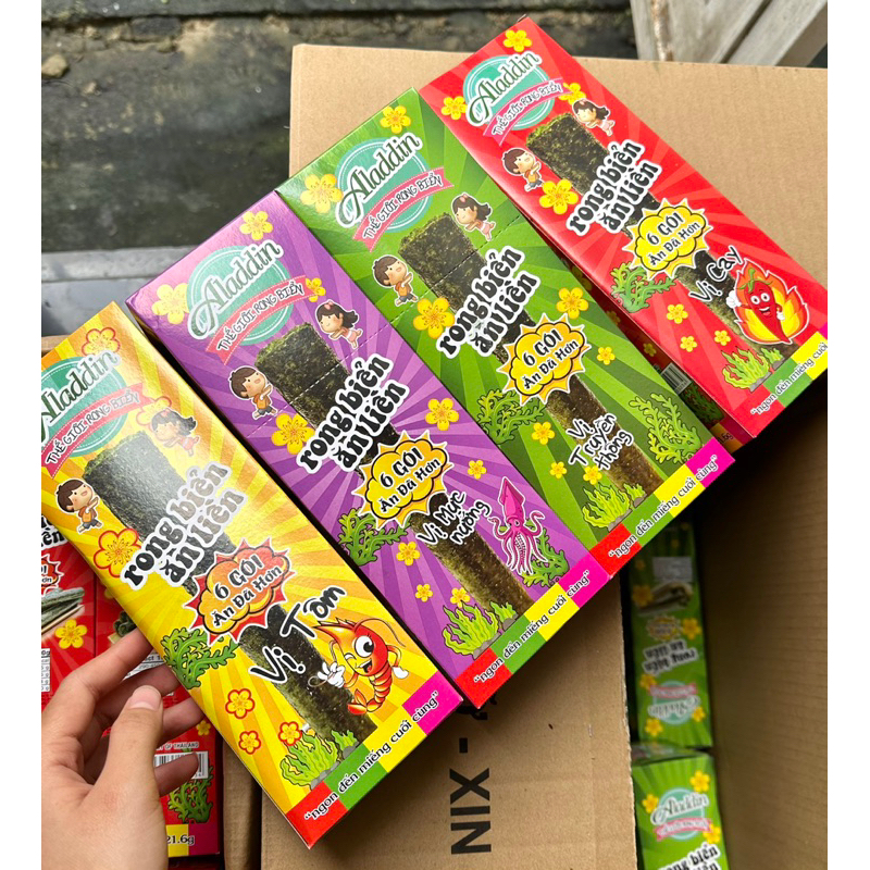 Snack Rong Biển Cuộn Aladdin 4 vị ăn liền 34k/1 hộp (6gói) - đồ ăn vặt